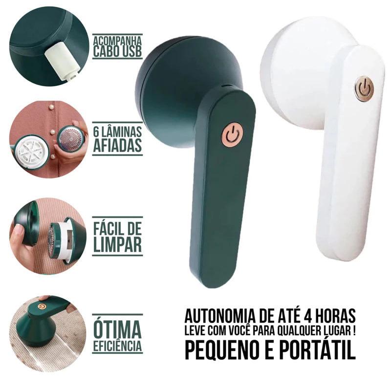 Removedor de Pelos e Fiapos de Roupas Portátil, Recarregável e Sem Fio